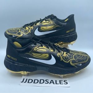 Nike Alpha Huarache Elite 3 Low Premium Black Gold Baseball Cleats CV3553-001